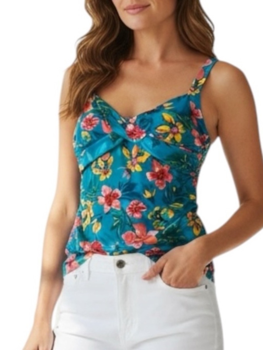 LANDS’ END Floral Wrap Tankini Top in Teal/Pink Size 10 — ABSOLUTELY GORGEOUS!!!